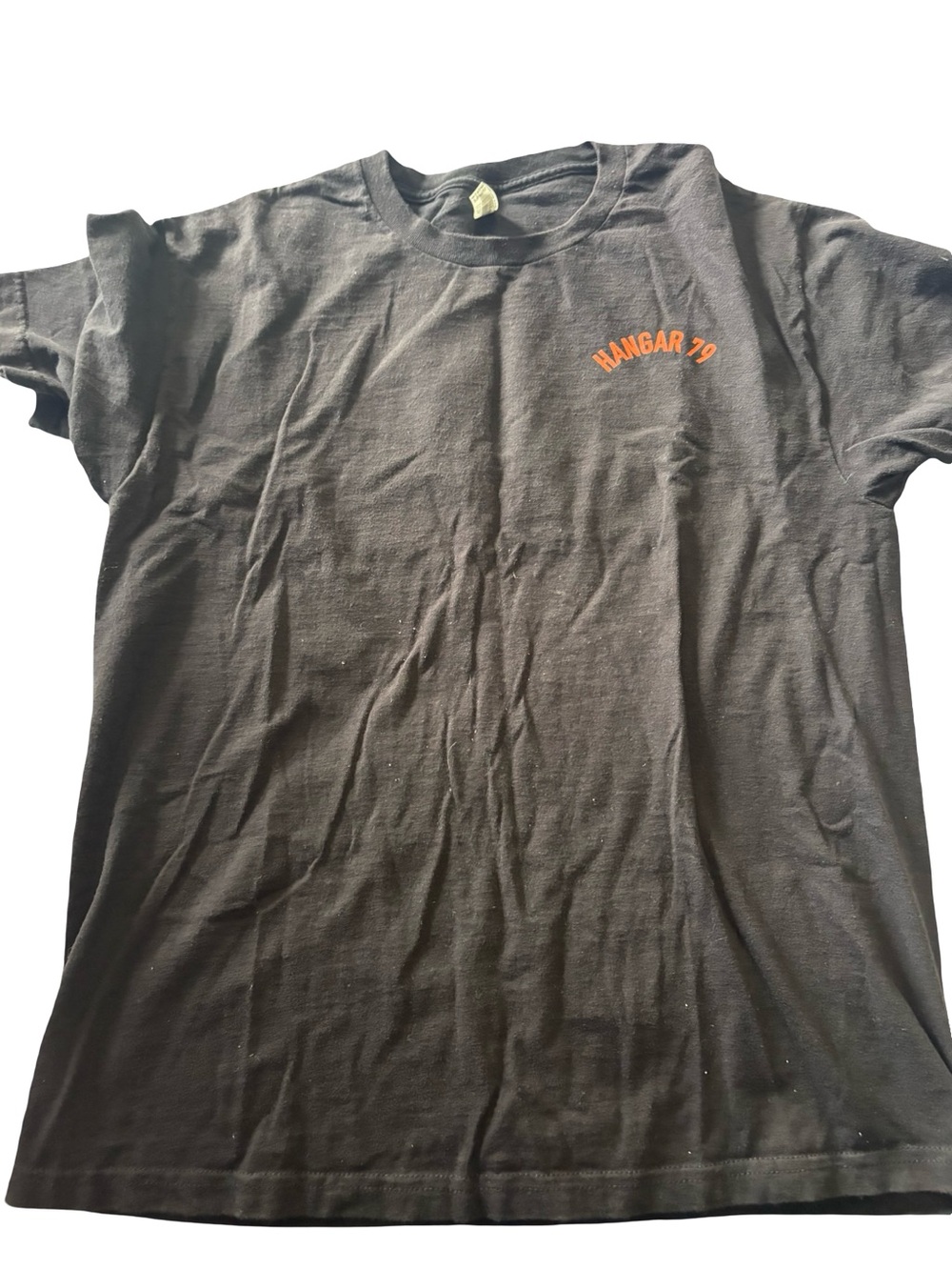 American Apparel Black T-Shirt with Orange "HANGAR 79" Print